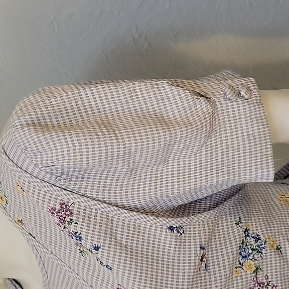 ANOTHER THYME 1980s Icy Blue Floral Gingham Tie Back Coquette Land Girl Dress - Picture 6 of 10